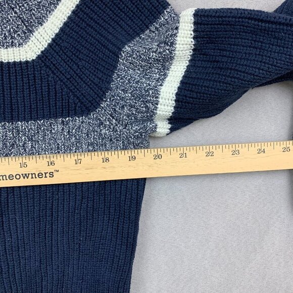 Banana Republic Mens Sweater Medium Blue Striped 1/4 Zip Long Sleeve Rib Knit - Picture 6 of 8